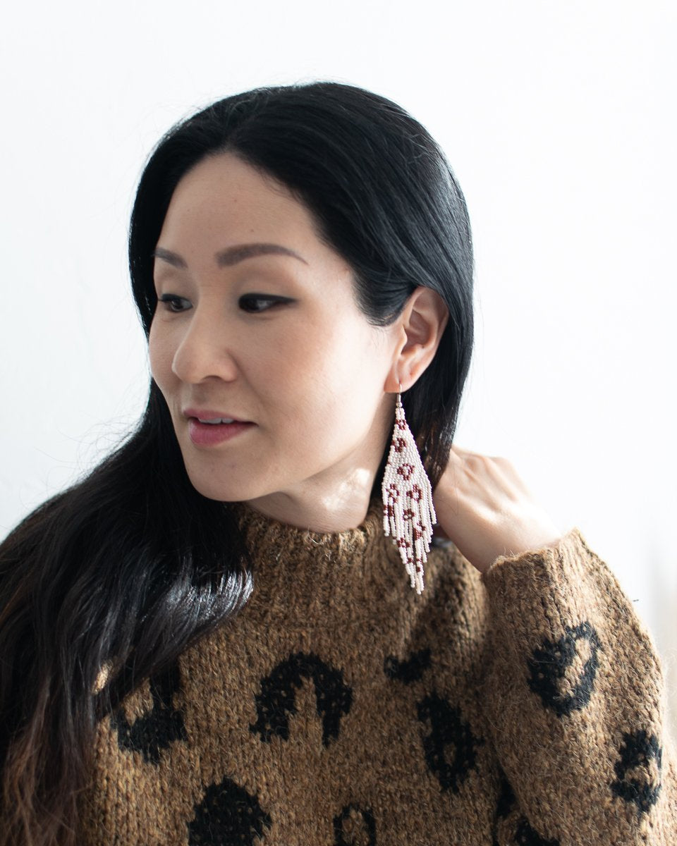 Beaded Fringe Earrings in Neutral