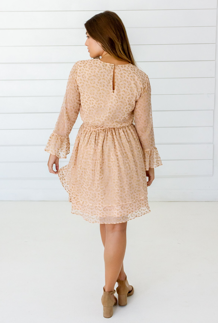 Leopard Chiffon Dress in Blush + Gold