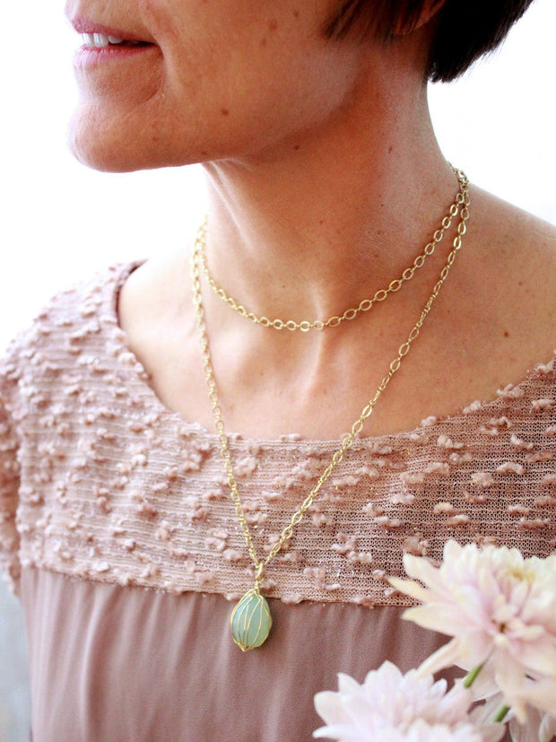 Teal Wrap Stone Necklace