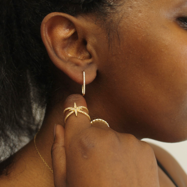 Thin Pave Paperclip Hoops