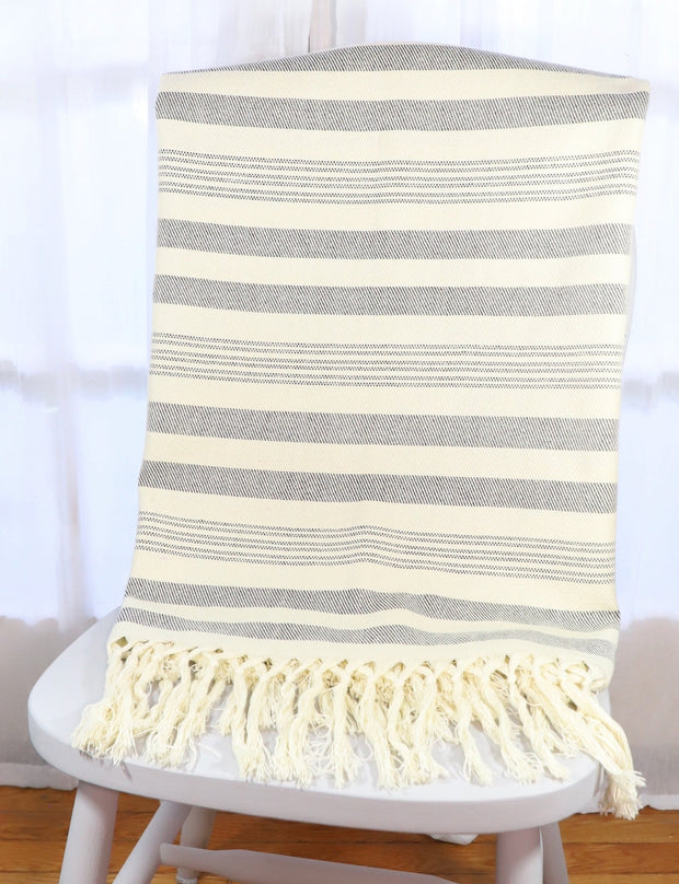 Throw Blanket in Charcoal Stripes