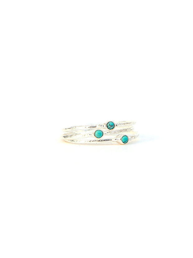 Tiny Stone Sterling Stacking Ring Set - Turquoise