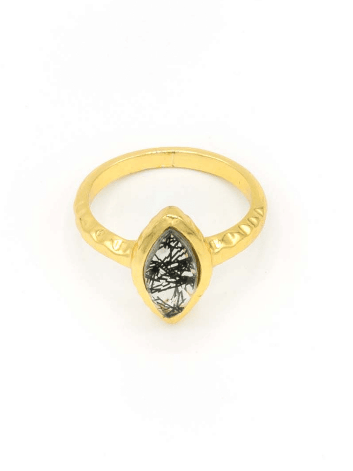 Almond Black Rutile Ring - Brass