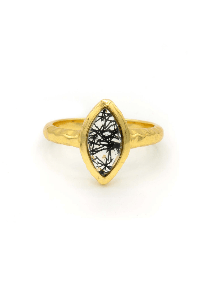 Almond Black Rutile Ring - Brass