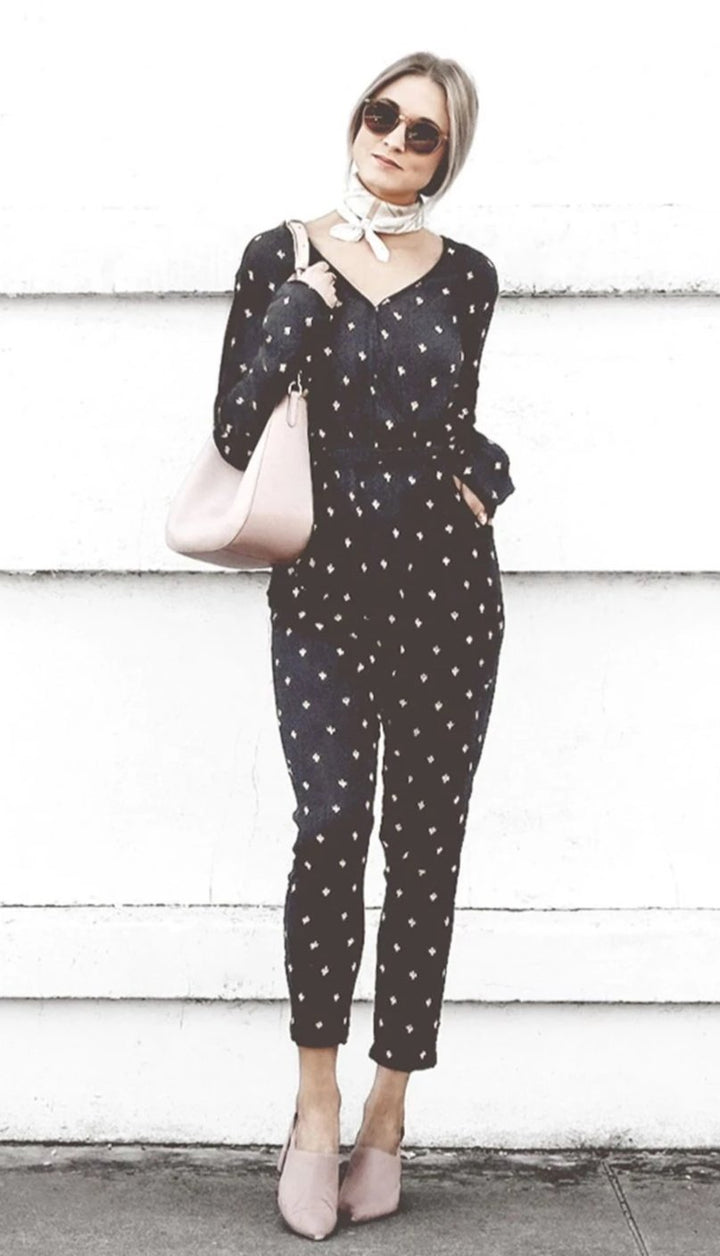 Baby Cacti Wrap Jumpsuit in Black & Ivory