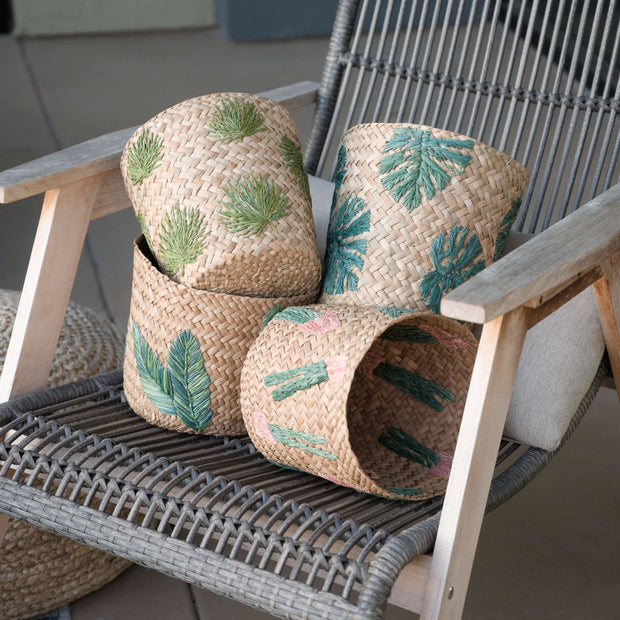 Banana Leaf Embroidery Soft Woven Basket - Plant Baskets | LIKHÂ