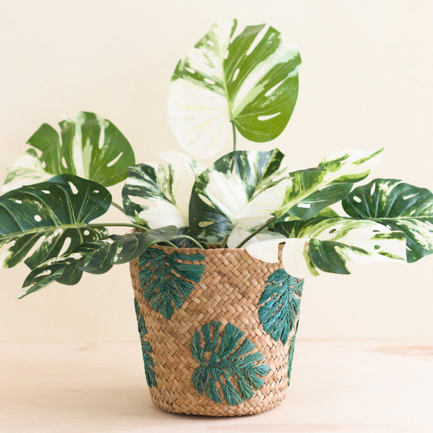 Monstera Embroidered Soft Seagrass Planter - Woven Baskets | LIKHÂ