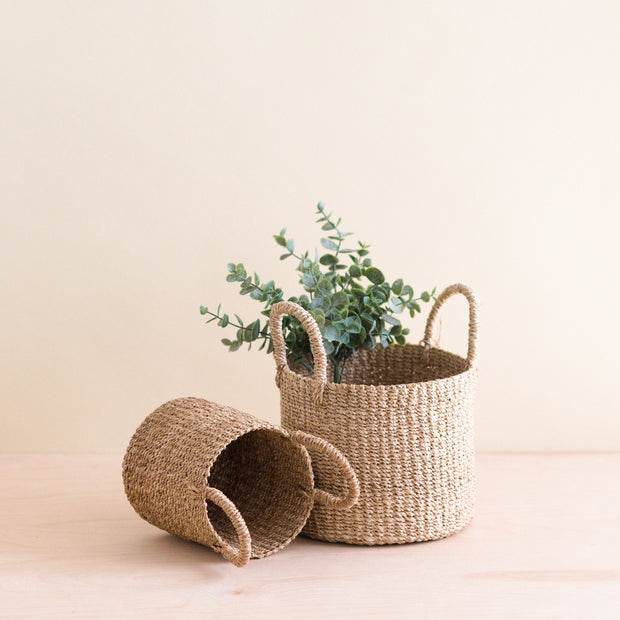 Natural Tabletop Mini Basket with Handle Set of 2 - Weave Baskets | LIKHÂ