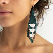 Beaded Fringe Earrings in Jade