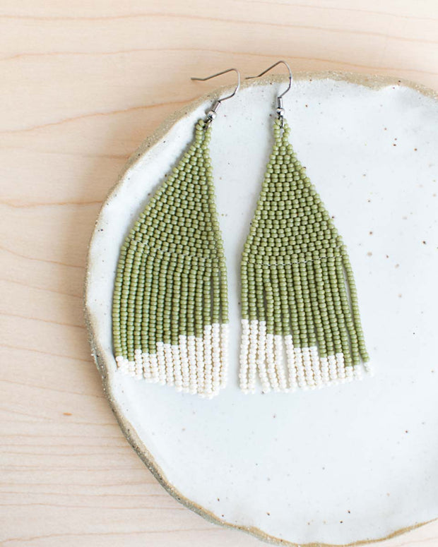 Beaded Fringe Earrings in Cactus