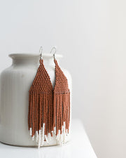 Beaded fringe earrings in Canela