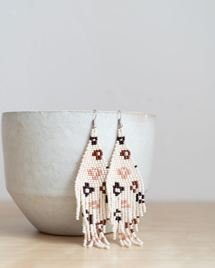 Beaded Fringe Earrings in Neutral