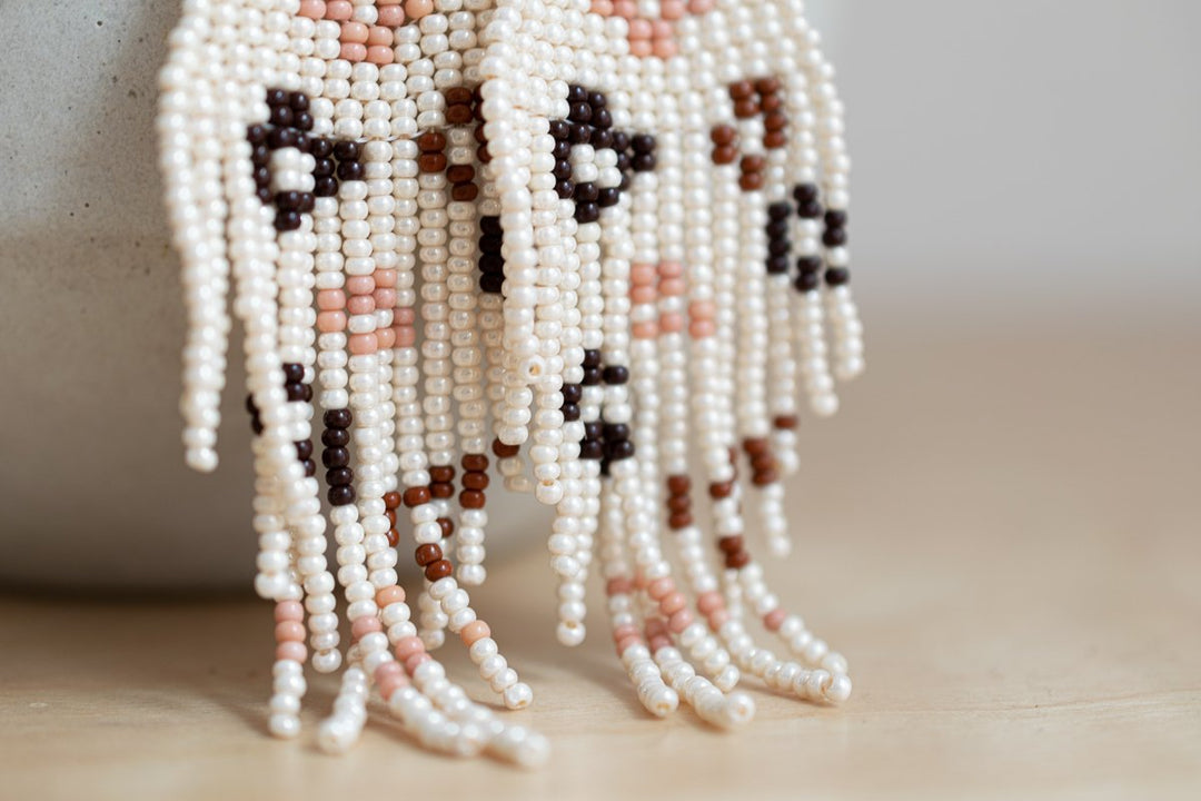 Beaded Fringe Earrings in Neutral