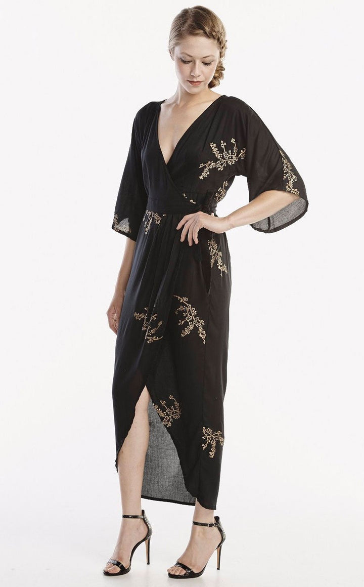 Cherry Blossom Maxi Wrap in Black + Gold