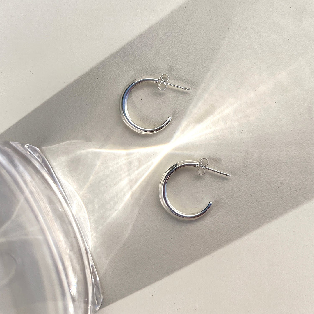 Crescent Hoop Earrings in Silver, Small