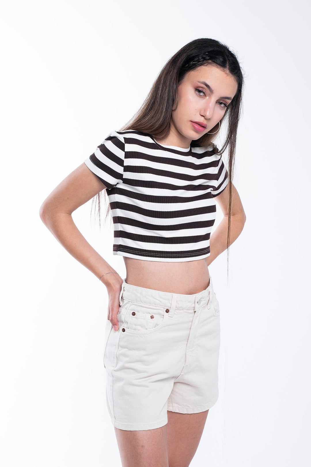 Ribbed Striped Crop T-Shirt