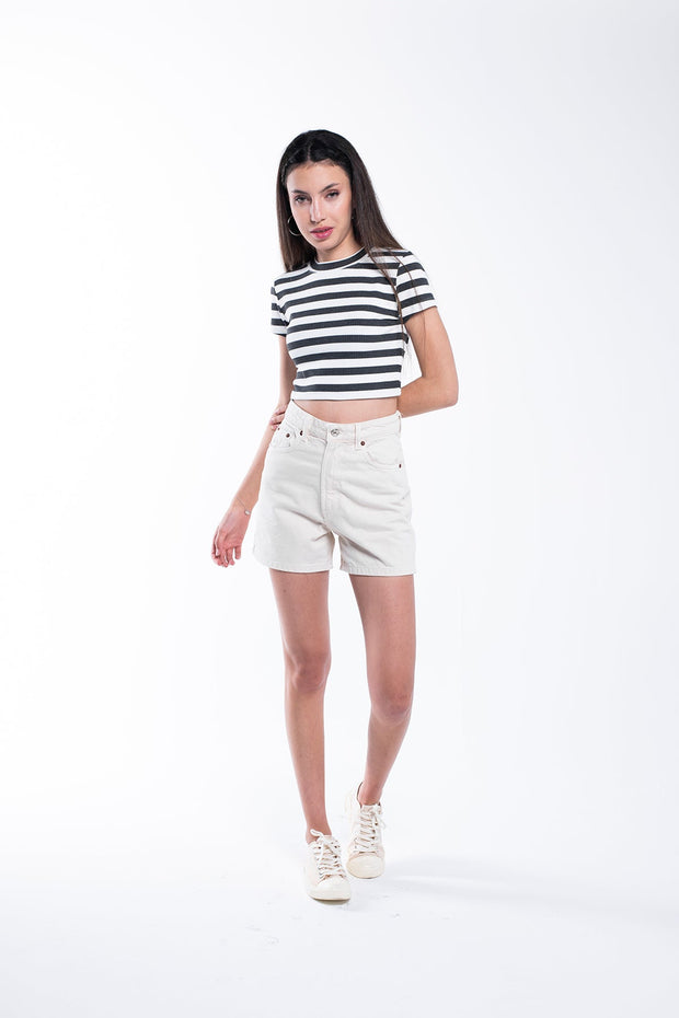 Ribbed Striped Crop T-Shirt