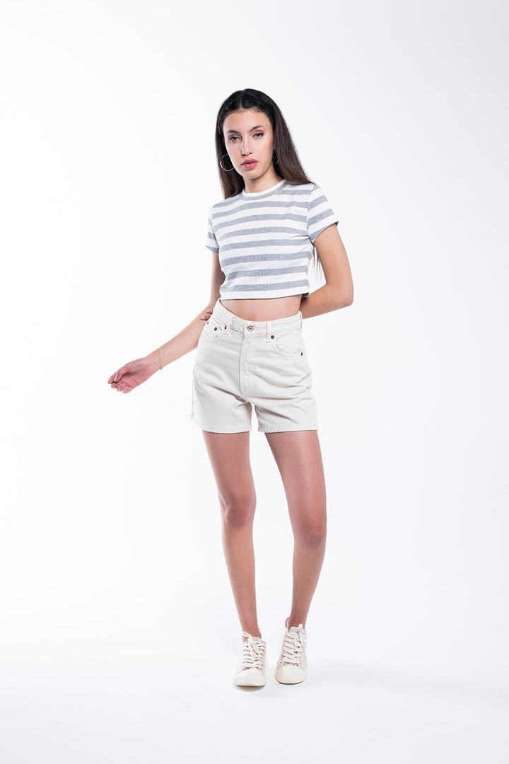 Ribbed Striped Crop T-Shirt