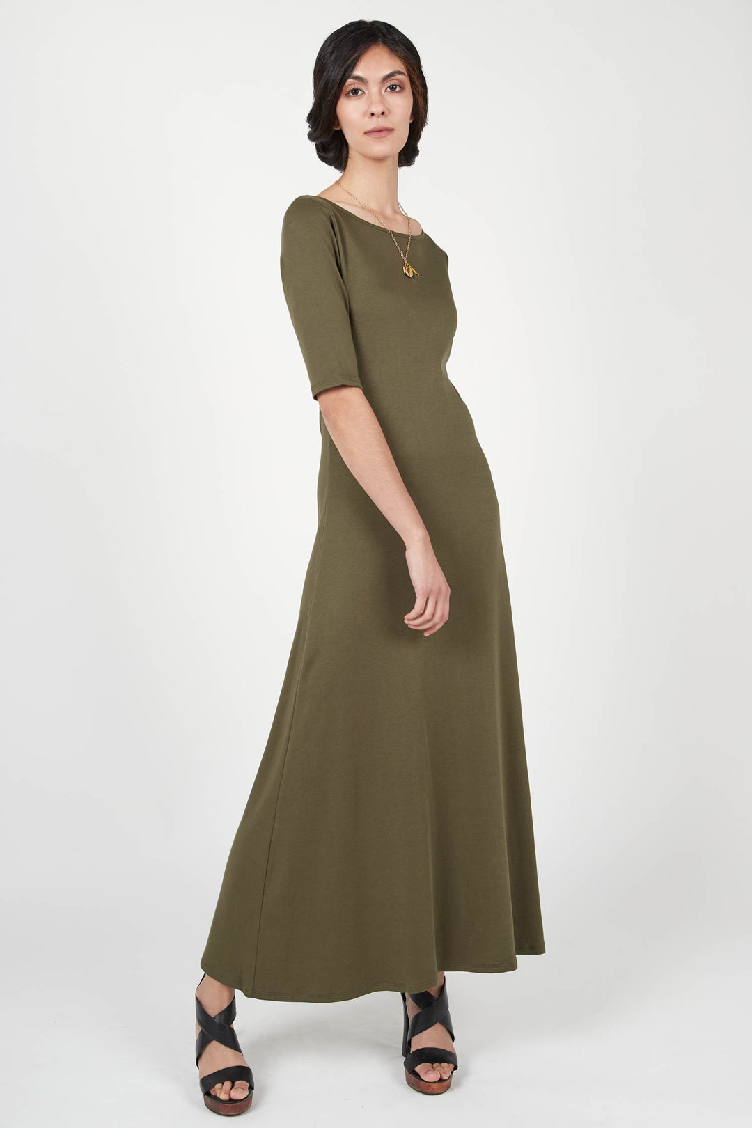 Elbow Sleeve Boatneck Dress