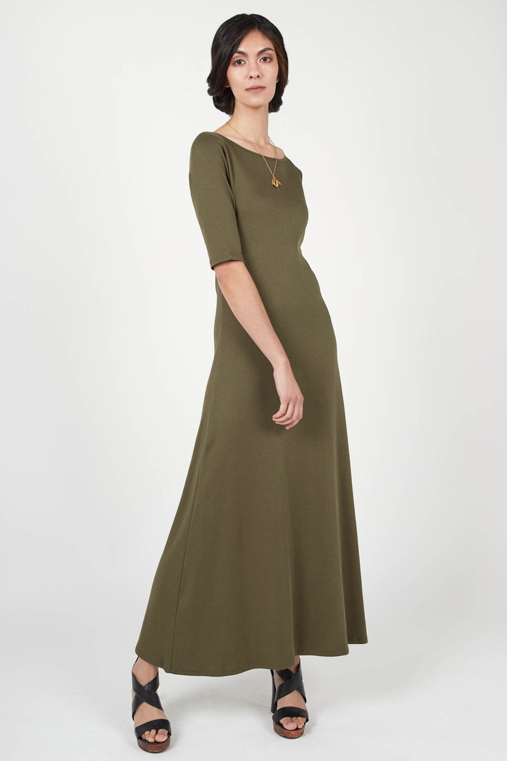 Elbow Sleeve Boatneck Dress