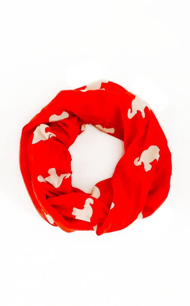 Marching Elephants Infinity Scarf in Red