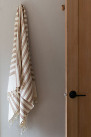 Oversized Woven Towel in Tan Wide Stripes