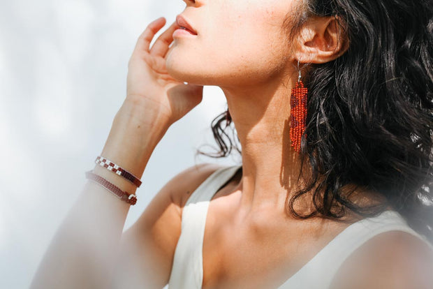 Beaded Fringe Earrings in Sienna