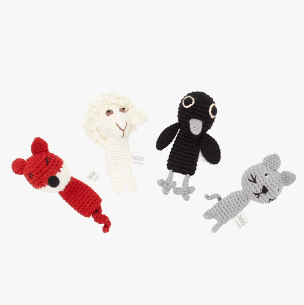 Finger puppet set: crow, cat, sheep,fox