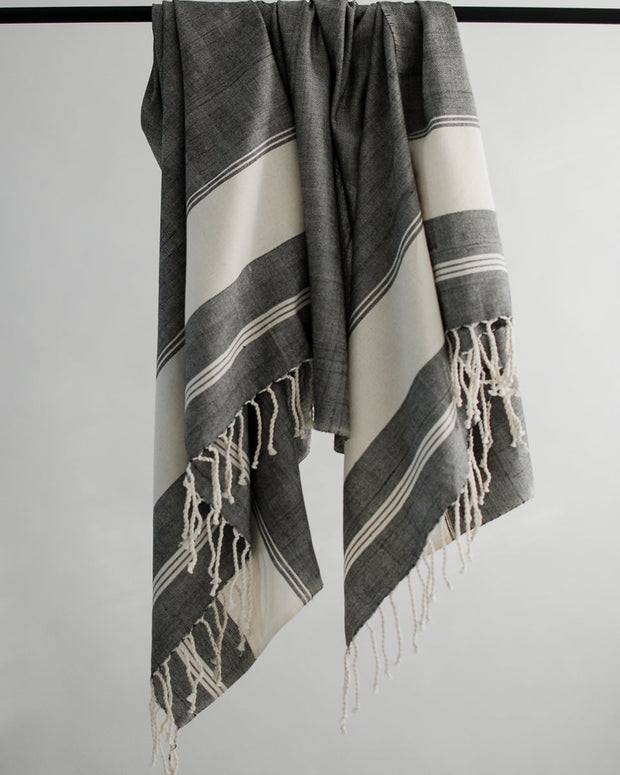 Oversized Woven Towel in Black and Cream Stripes