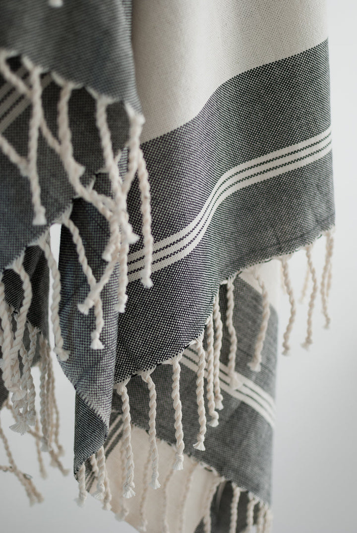 Oversized Woven Towel in Black and Cream Stripes