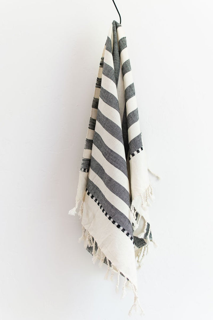 Oversized Woven Hand Towel in Wide Stripes