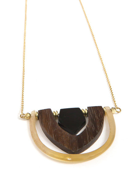 Interconnection Horn and Wood Necklace