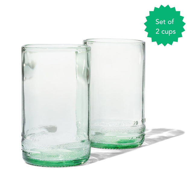 TWIN - 8oz Upcycled Glass Cups (Set of 2) - Green Tinted & Clear Glass