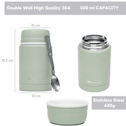 beegreener Vacuum Insulated Food Flask / Soup Cup with double walled stainless steel & foldable spoon for hot and cold food - 500 ml (17 oz)