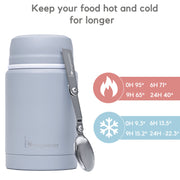 beegreener Vacuum Insulated Food Flask / Soup Cup with double walled stainless steel & foldable spoon for hot and cold food - 500 ml (17 oz)