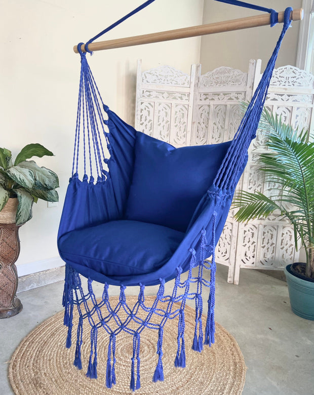 Blue Macrame Hanging Chair Hammock | SERENA BLUE