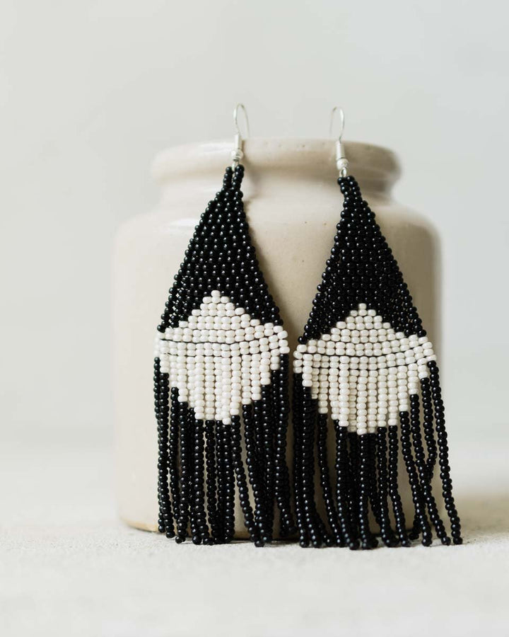 Beaded fringe earrings in contrast