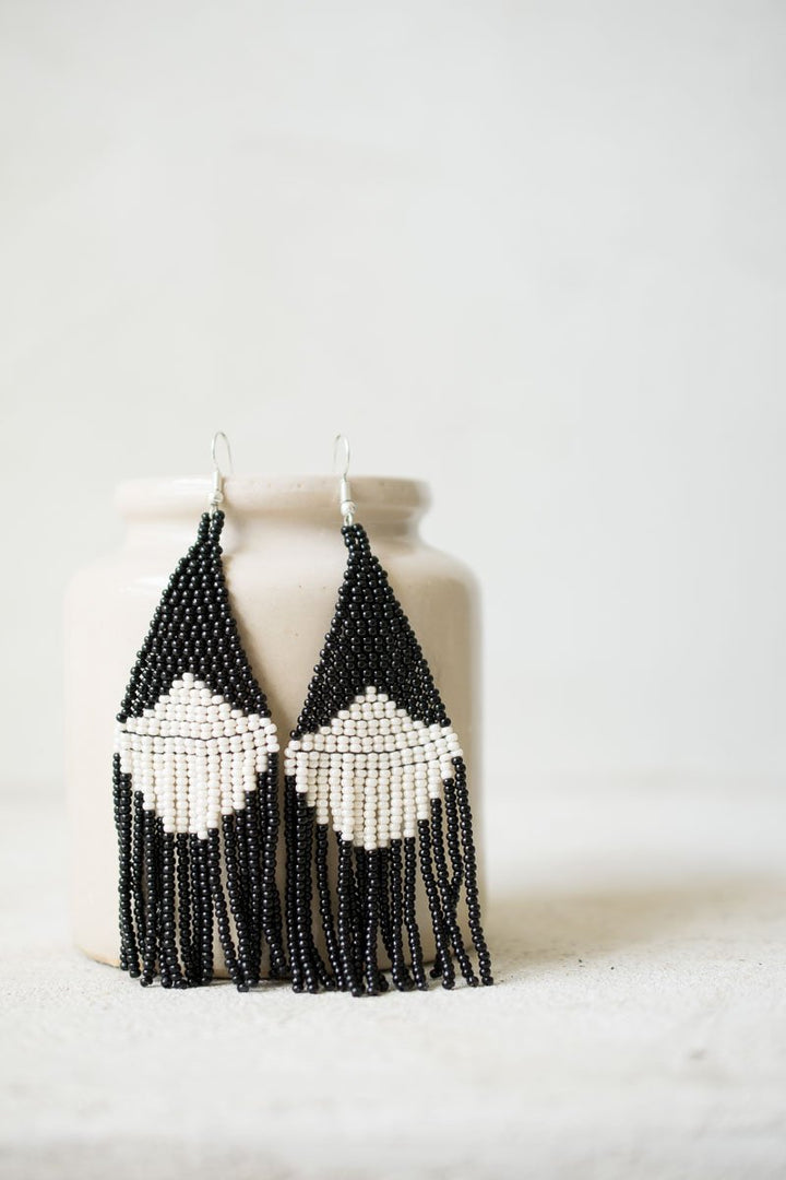 Beaded fringe earrings in contrast