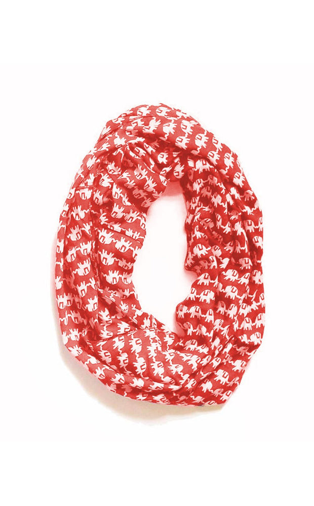 Kissing Elephants Infinity Scarf in Red & Cream