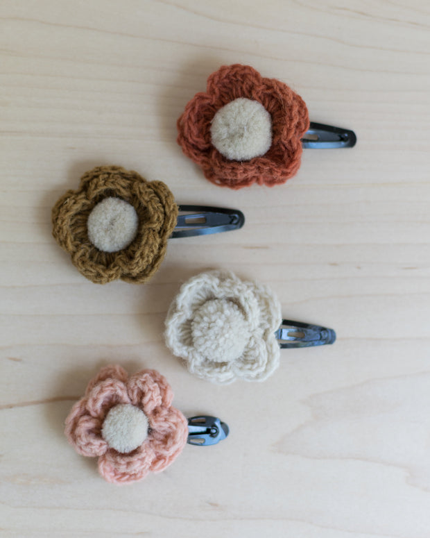 Hand Knitted Flower Clips/Headbands