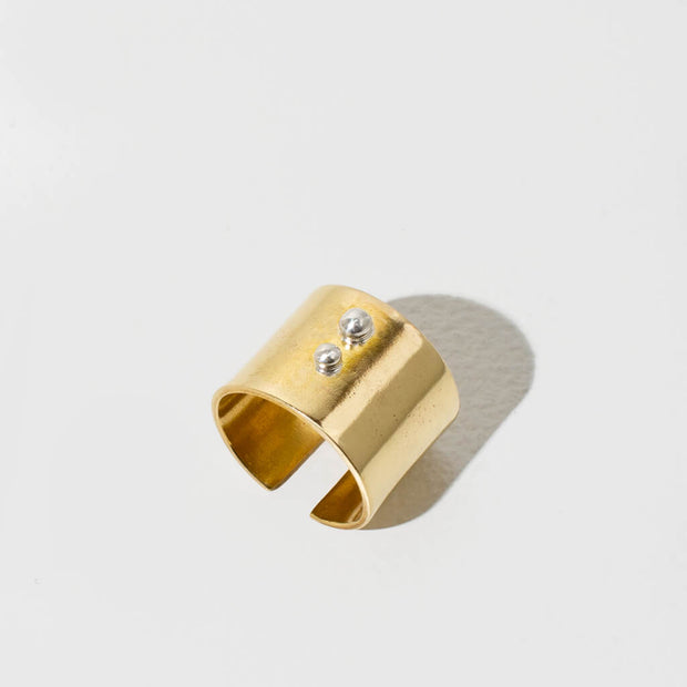 "I" Adjustable Cuff Ring - Brass + Sterling