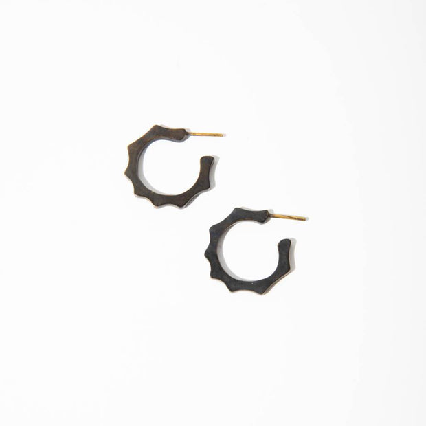 Crown Mini Hoop Earrings - Oxidized Brass