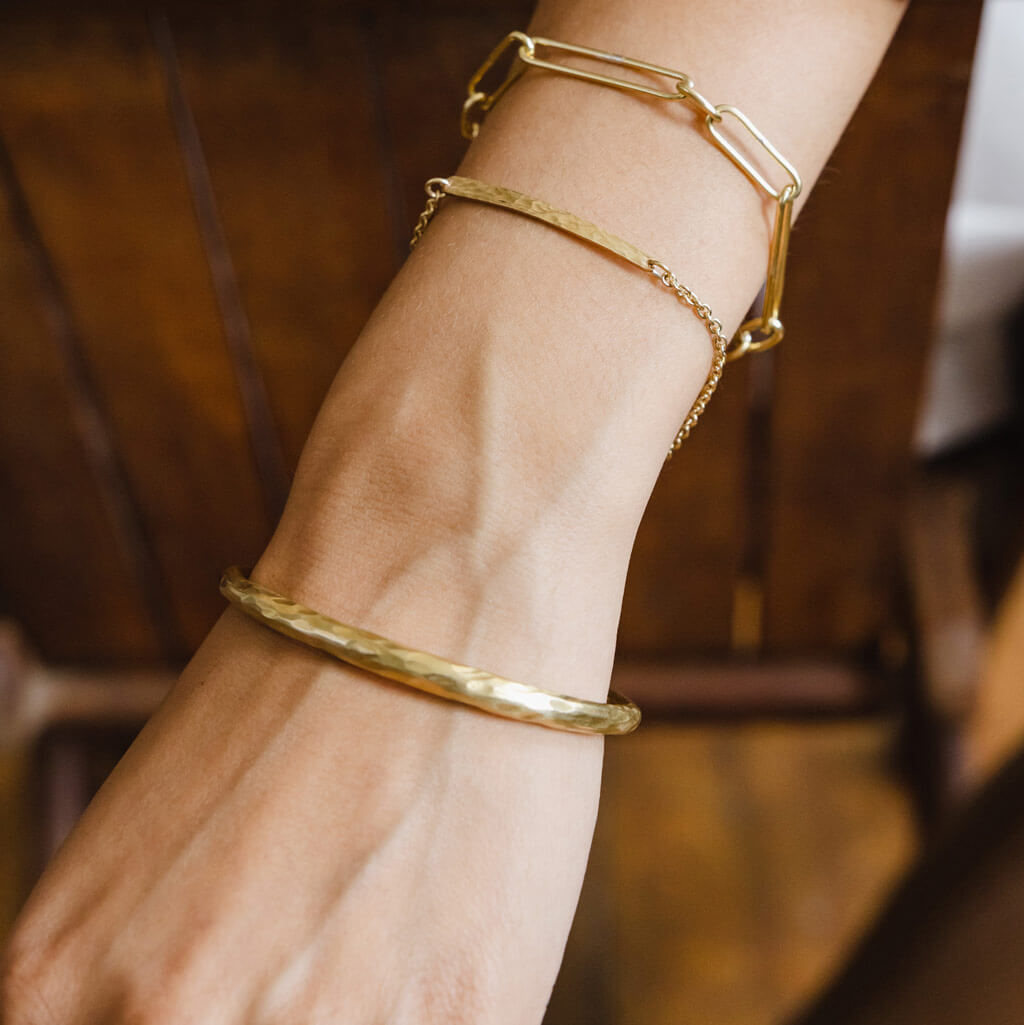 Adjustable Hammered Cuff Bangle - Hammered Brass