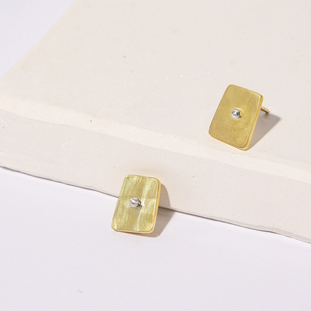 Granule Stud Earrings - Brass + Sterling Silver