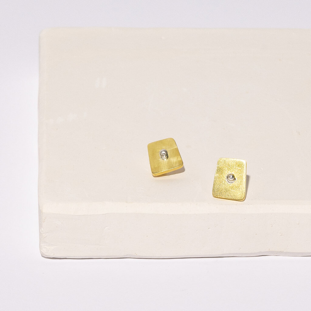 Granule Stud Earrings - Brass + Sterling Silver