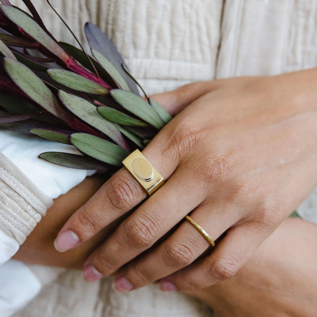 Simple Band Stacking Ring - Hammered Brass