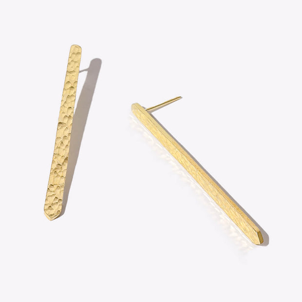 Minimal Stick Earrings - Hammered Brass