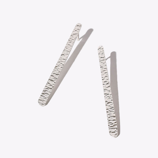 Minimal Stick Earrings - Hammered Sterling Silver