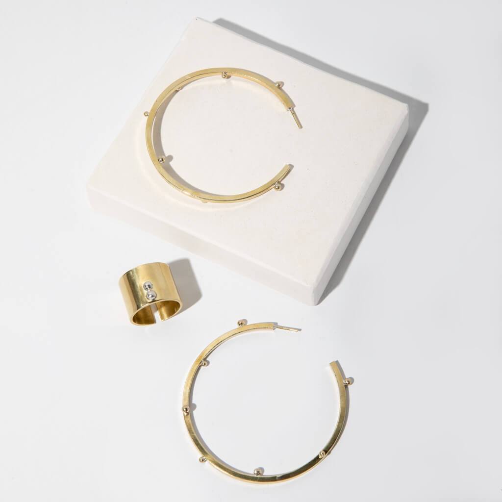 Rain Hoop Earrings - Brass