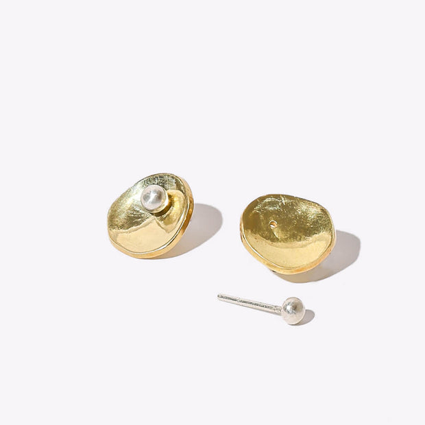 Oyster Convertible Earrings - Brass + Sterling